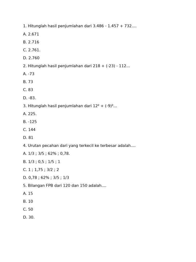 Soal Ujian Sekolah Kelas 6 IPA dan Matematika PDF