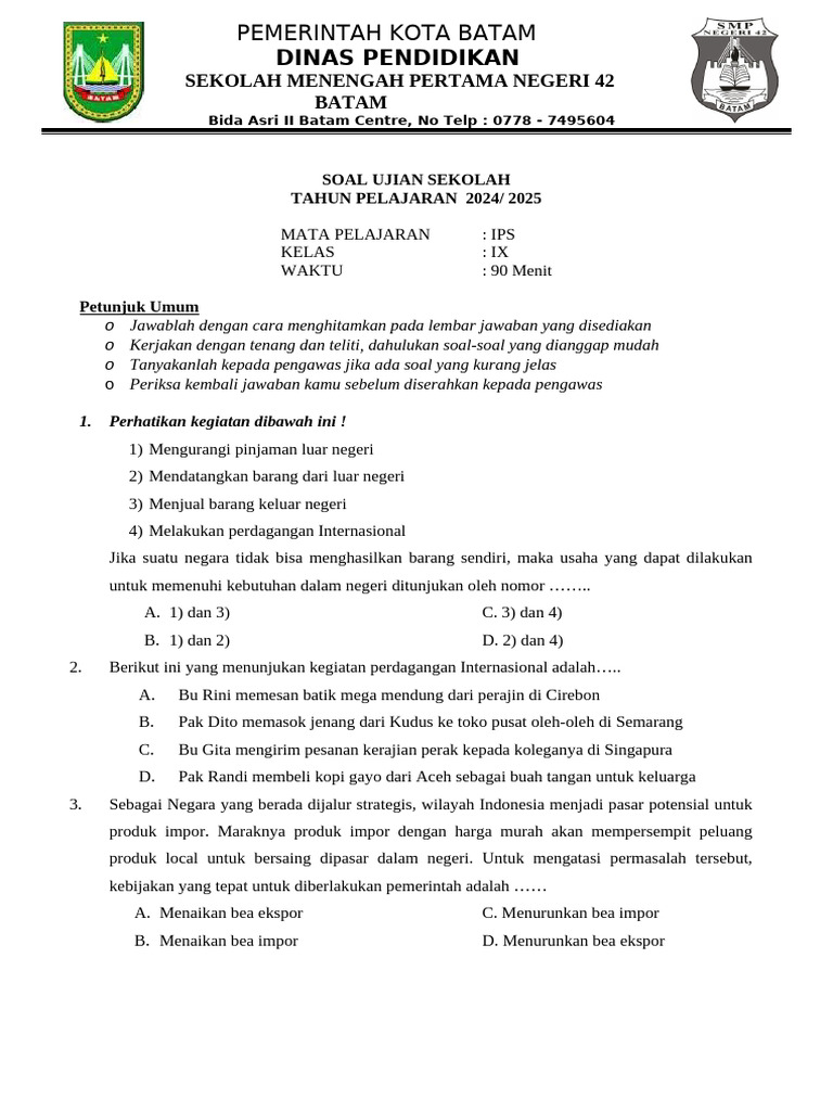 Soal Ujian IPS Kelas IX 2024 2025 PDF