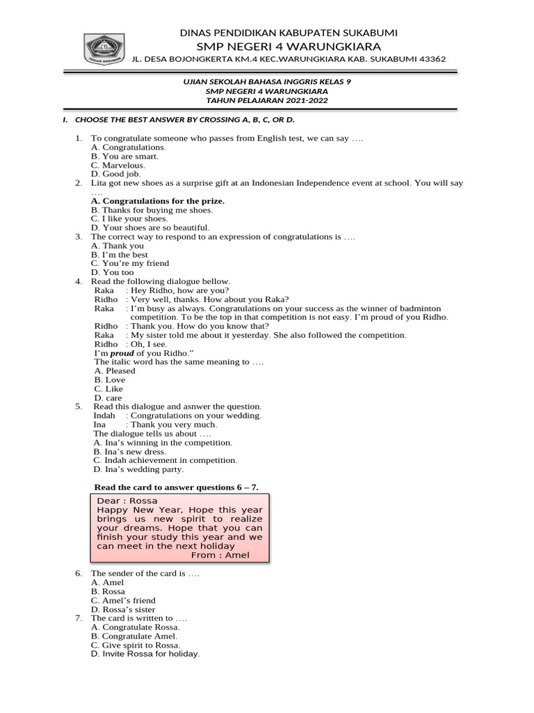 Soal Ujian Sekolah Kelas 9 New PDF Elephant