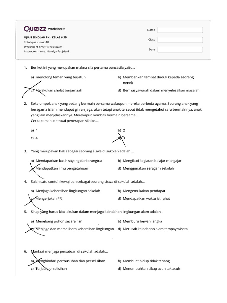 Ujian PKn Kelas 6 SD Soal dan Jawaban PDF