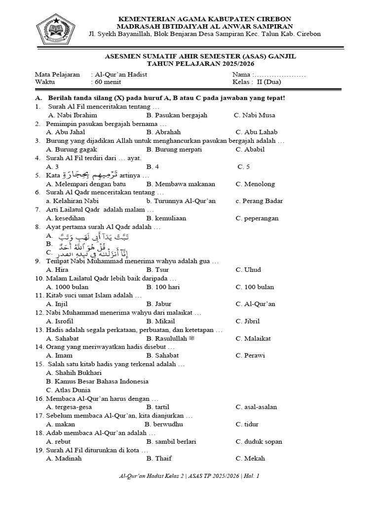 Ternyata Ini Rahasia Jawab Soal Qurdis Kelas 2 Semester 1, Jangan Sampai Salah! Ternyata Ini Rahasia Jawab Soal Qurdis Kelas 2 Semester 1, Jangan Sampai Salah!