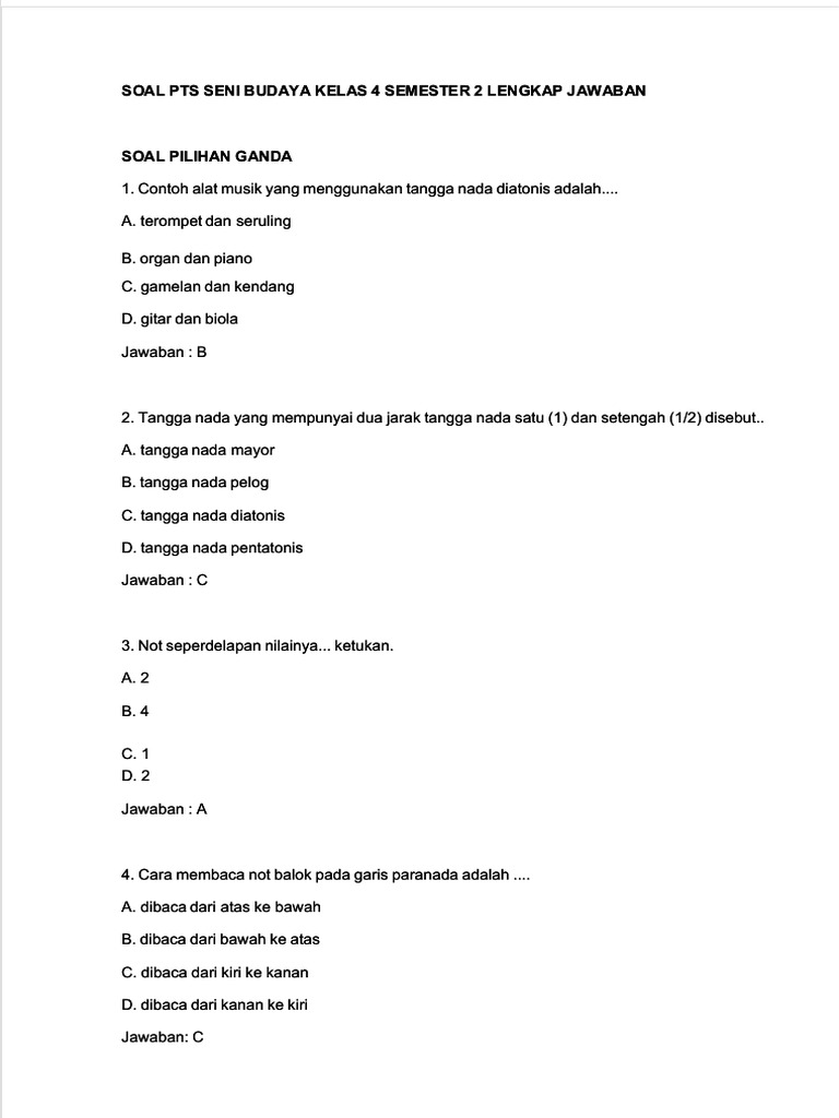 Soal Seni Budaya Kelas 4 Semester 2 PDF