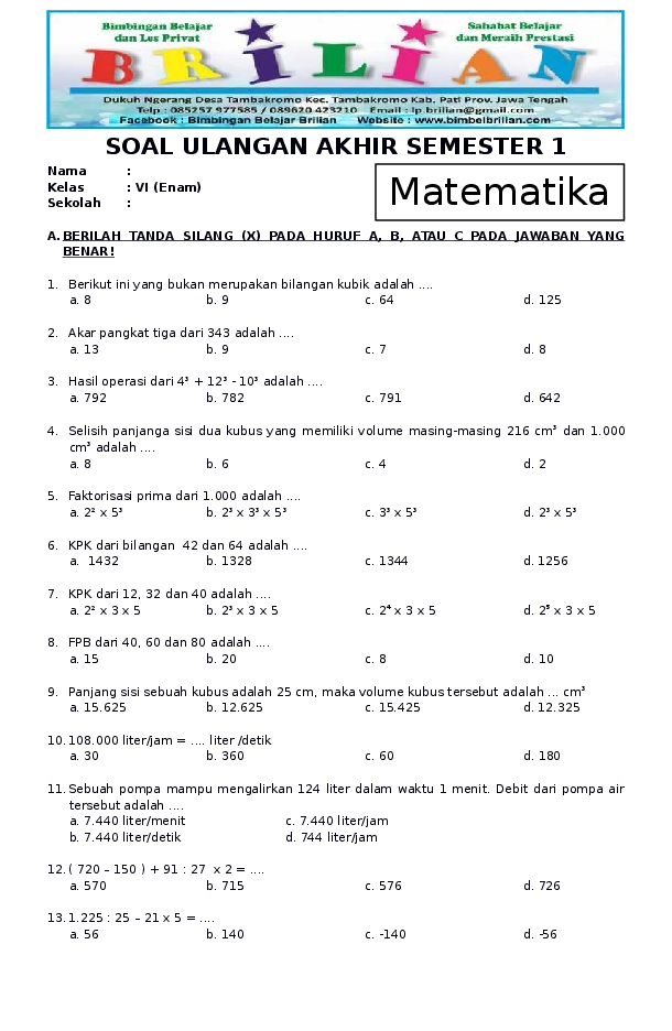 5 Contoh Soal Kelas 2 Semester 1 Matematika yang Sering Muncul, Wajib Tahu Sebelum Ujian