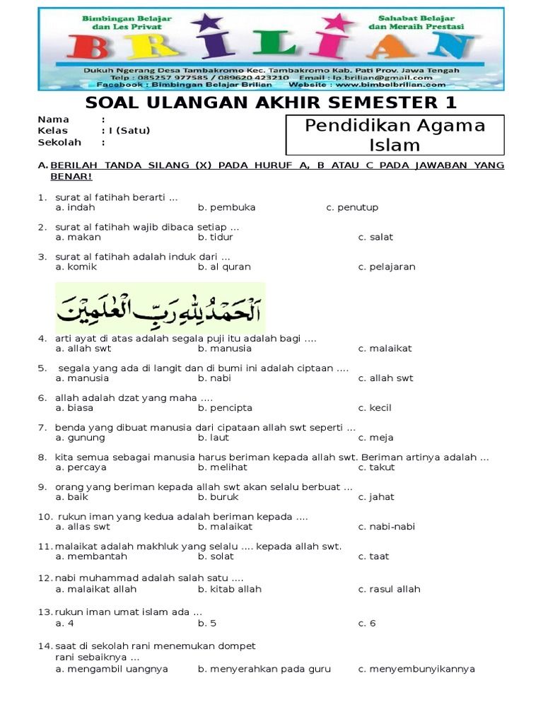 5 Contoh Soal UAS Semester 1 Kelas 3 PAI Paling Sering Keluar dan Kunci Jawaban 2026