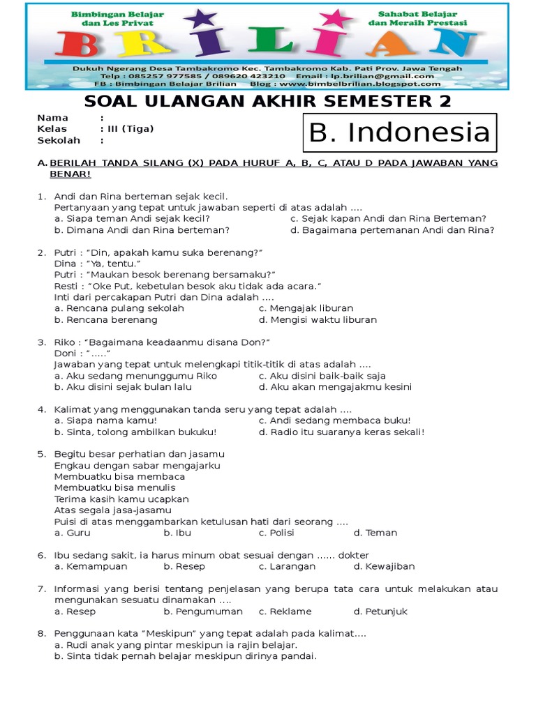 60 Contoh Soal UAS Tema 3 Kelas 2 Semester 1 Lengkap dengan Kunci Jawaban yang Wajib Dipelajari