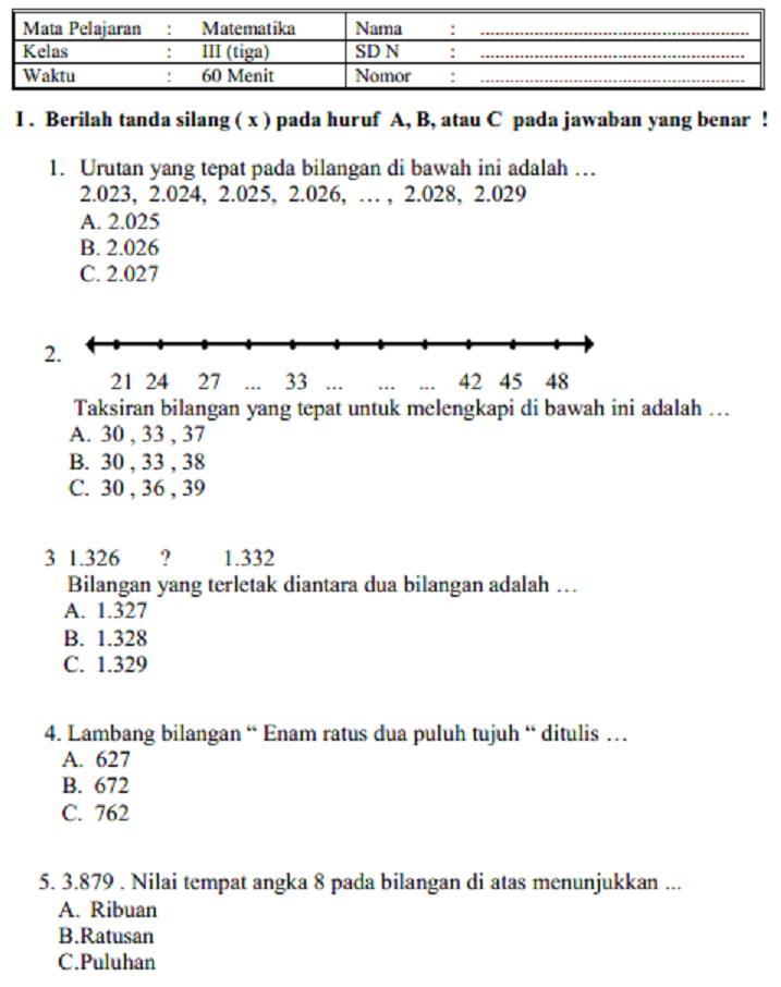 7 Contoh Soal UAS Sem 1 Matematika Kelas 3 SD yang Wajib Dikuasai Sebelum Terlambat