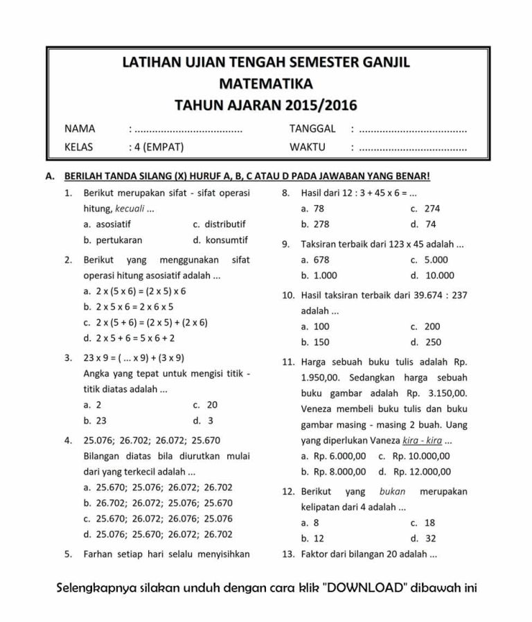 Akhirnya Tersedia 5 Link Download Soal Ulangan Semester 2 Kelas 4 Lengkap dan Siap Cetak