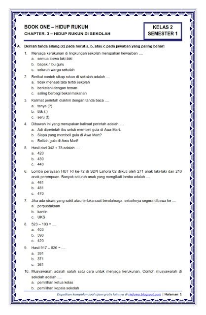 Download Soal Tematik Kelas 2 SD MI Semester 1 Kurikulum 2013 Soal Download Soal Tematik Kelas 2 SD MI Semester 1 Kurikulum 2013 Soal