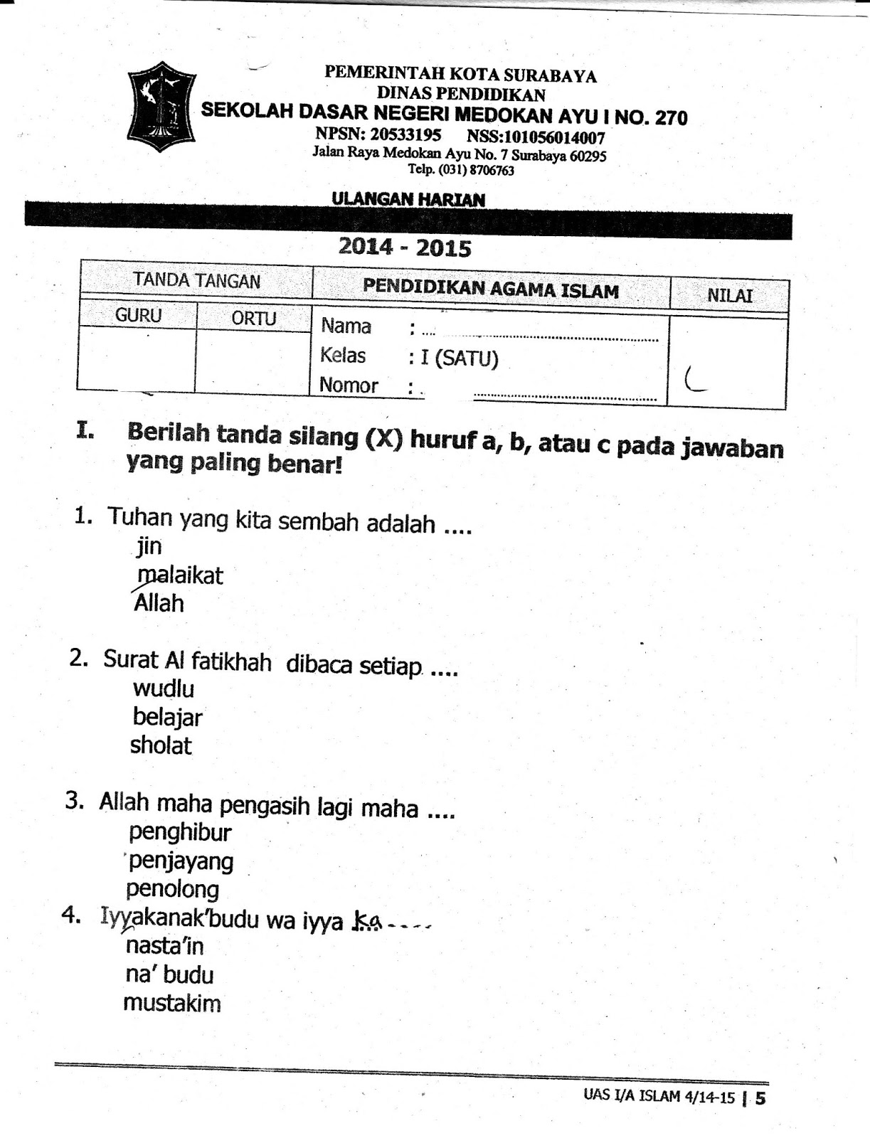 Menyelami Iman Katolik Soal dan Jawaban Pilihan untuk Kelas 4 SD