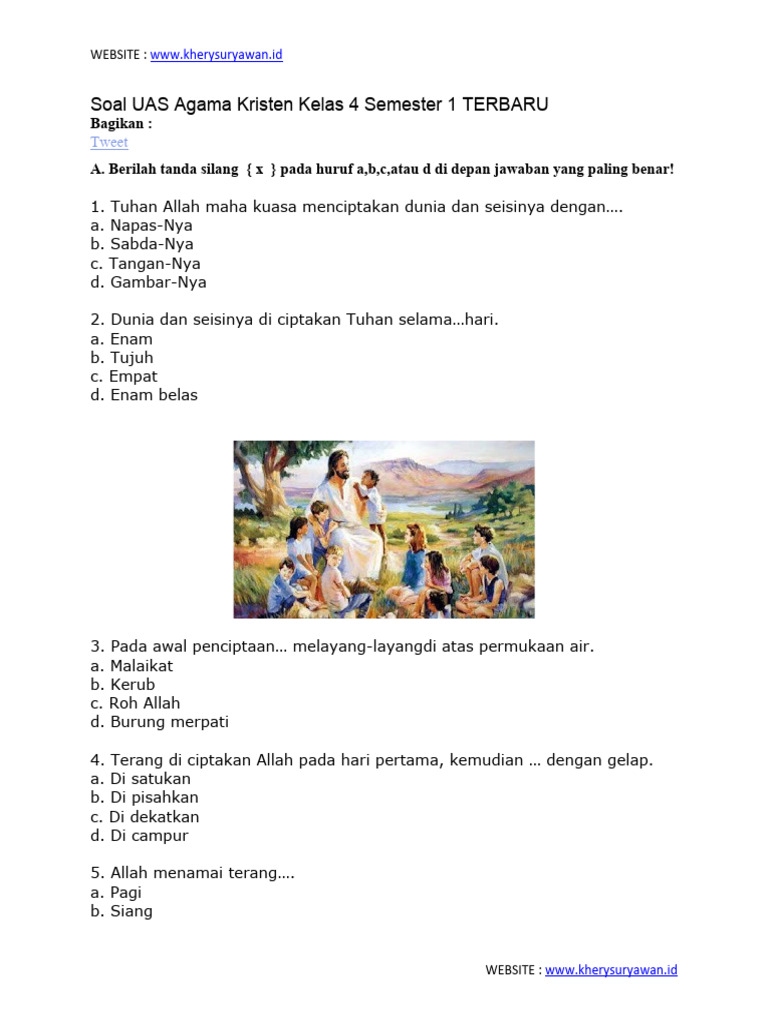 Jangan Salah Pilih Bahan Belajar, Ini Kisi Kisi Soal Agama Kristen Semester 1 Kelas 4 yang Wajib Dikuasai