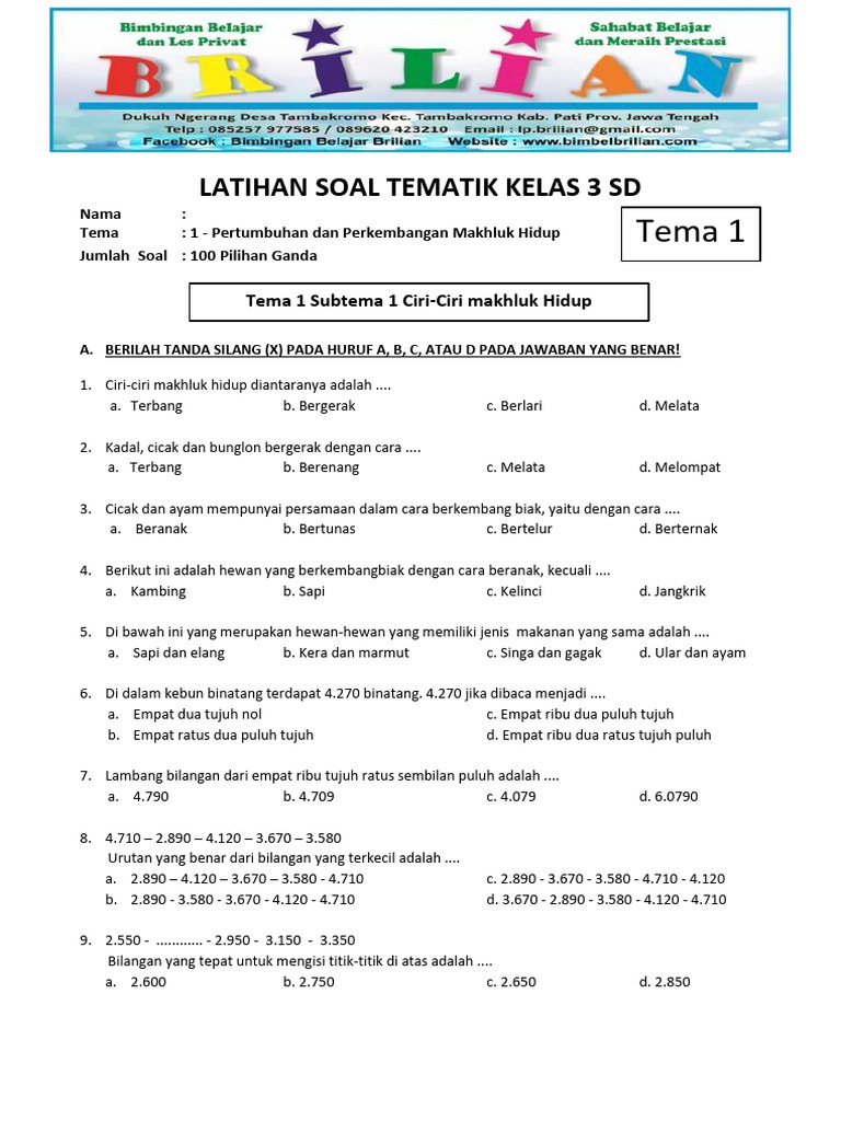 Masa Sulit Kelas 3 SD Ternyata Bisa Dilalui dengan Latihan Soal Kelas 3 SD Tema 3 Subtema 1-2 yang Tepat