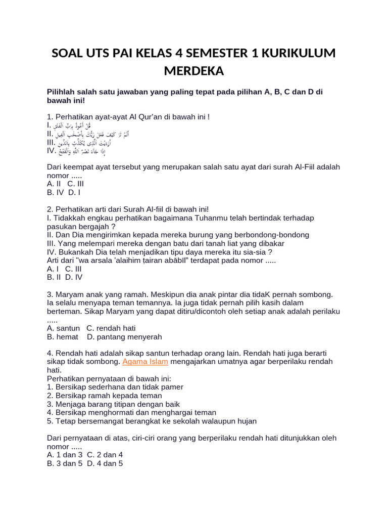 Terbukti 7 Tips Download Soal UTS PAI Kelas 4 Semester 1 K13 Wajib Tahu Sebelum Ujian