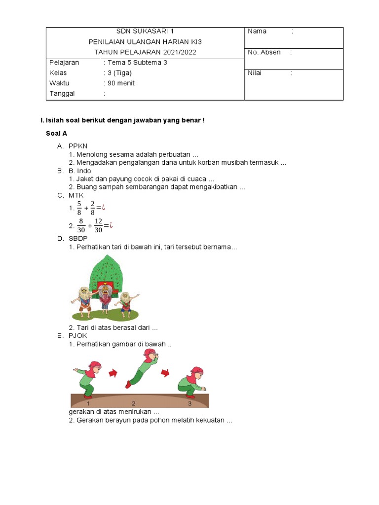 Soal Kelas 3 Tema 5 Sub 3 PDF Soal Kelas 3 Tema 5 Sub 3 PDF