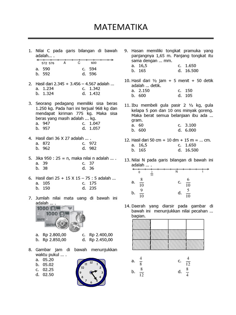 Latihan Soal Matematika Kelas 3 SD PDF Latihan Soal Matematika Kelas 3 SD PDF