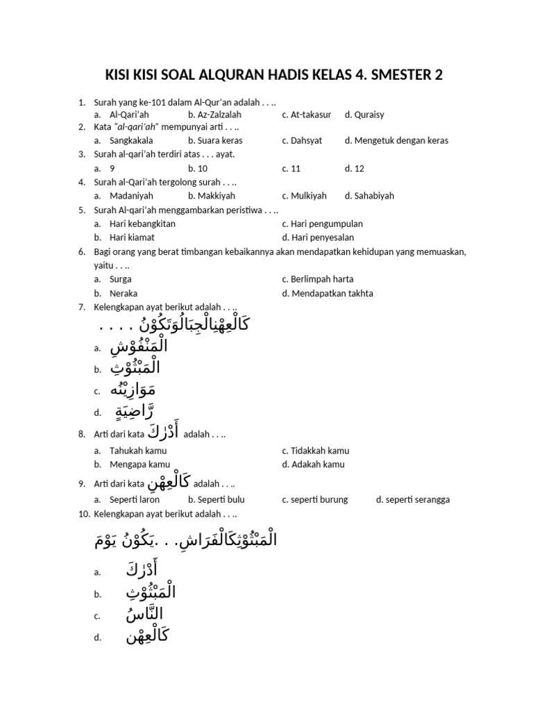 Kisi-Kisi Soal Al-Quran Kelas 4 PDF