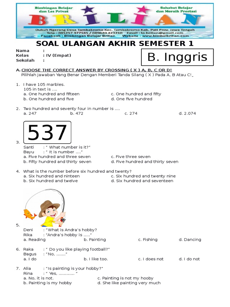 Mengasah Kemampuan Bahasa Inggris Contoh Soal Ulangan Harian Kelas 4