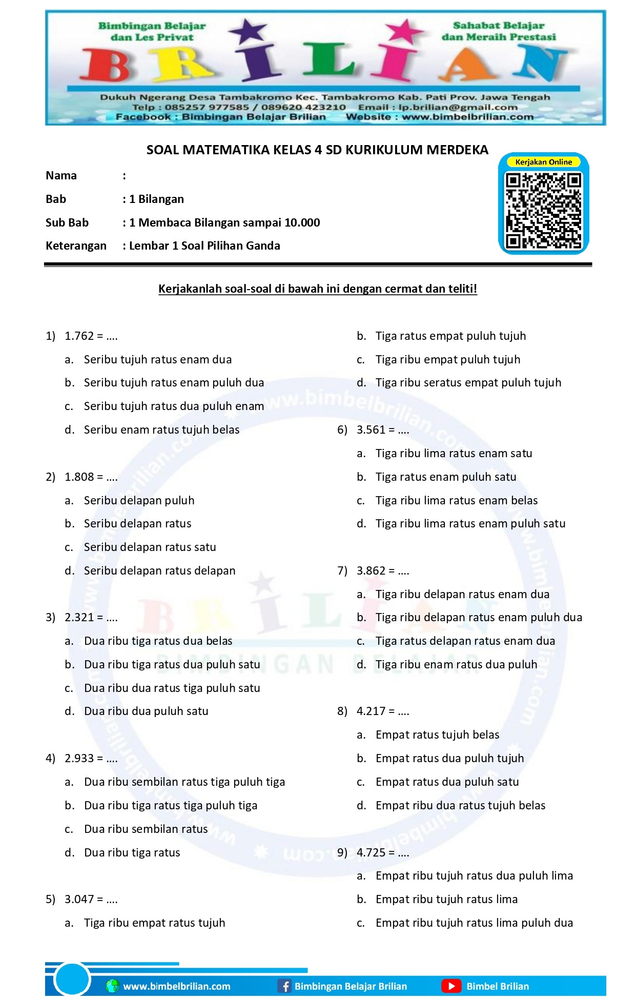Kumpulan Soal SD Kelas 4 Semester 1 Kurikulum 2013