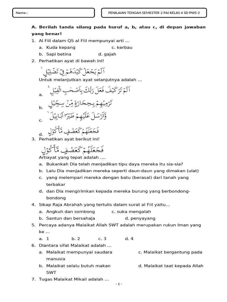 Terbukti Rahasia Dapat Nilai Tinggi, Download Soal UTS PAI Kelas 4 Bab Al Fil Sekarang!