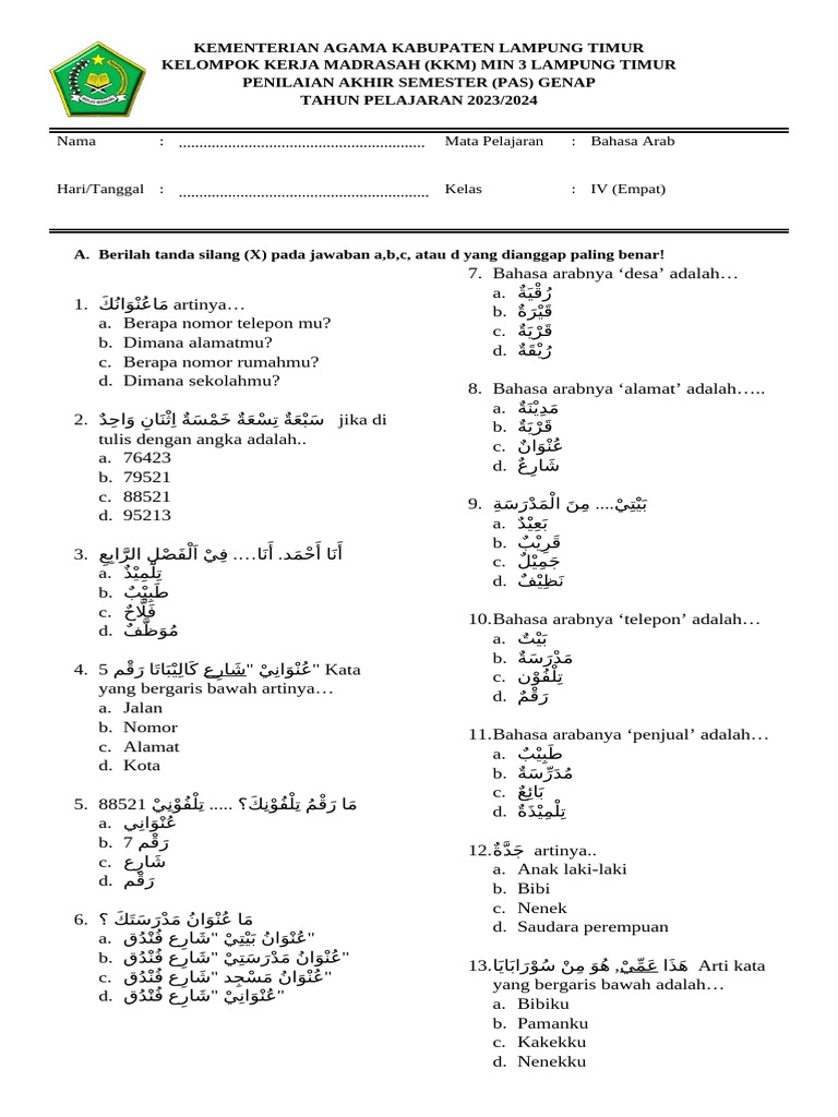 Terungkap! 5 Cara Kuasai latihan soal bahasa arab kelas 4 dengan Soal Tes Petugas Haji