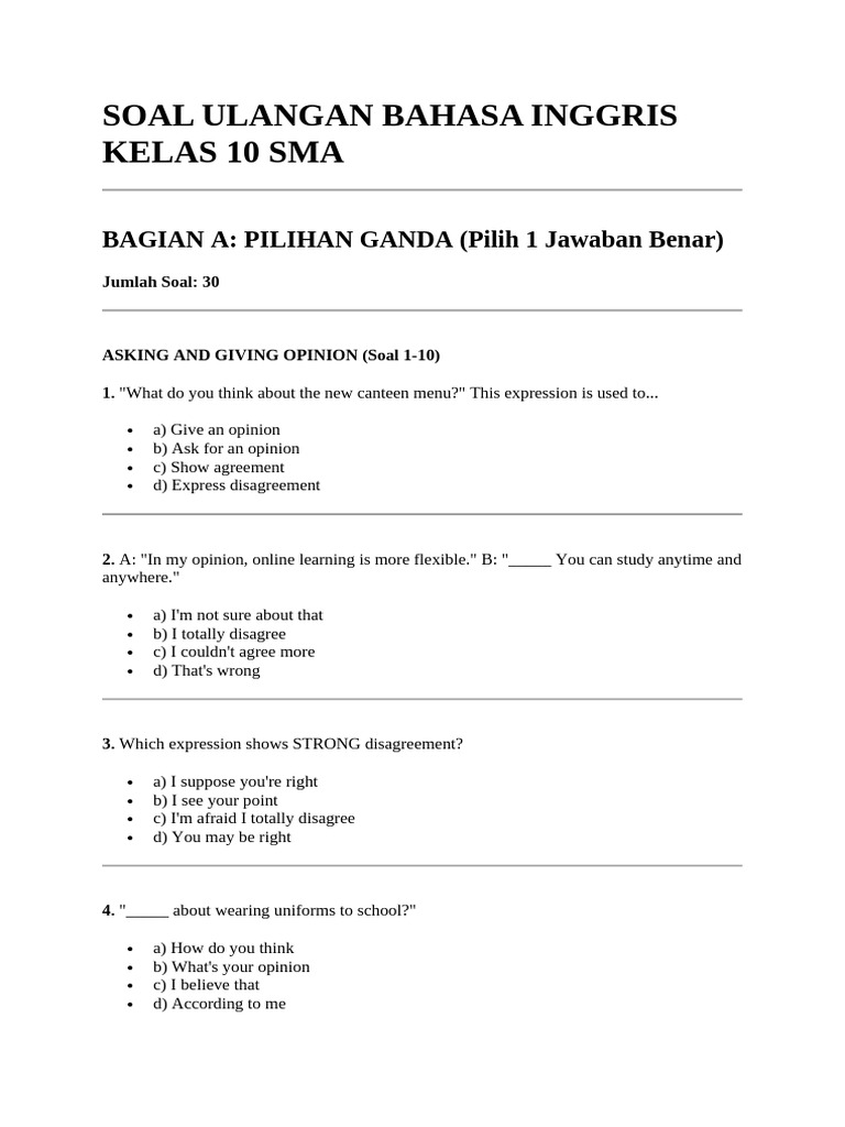 Rahasia Lulus Nilai Sempurna dengan Contoh Soal Ulangan Bahasa Inggris Kelas 10 Semester 2