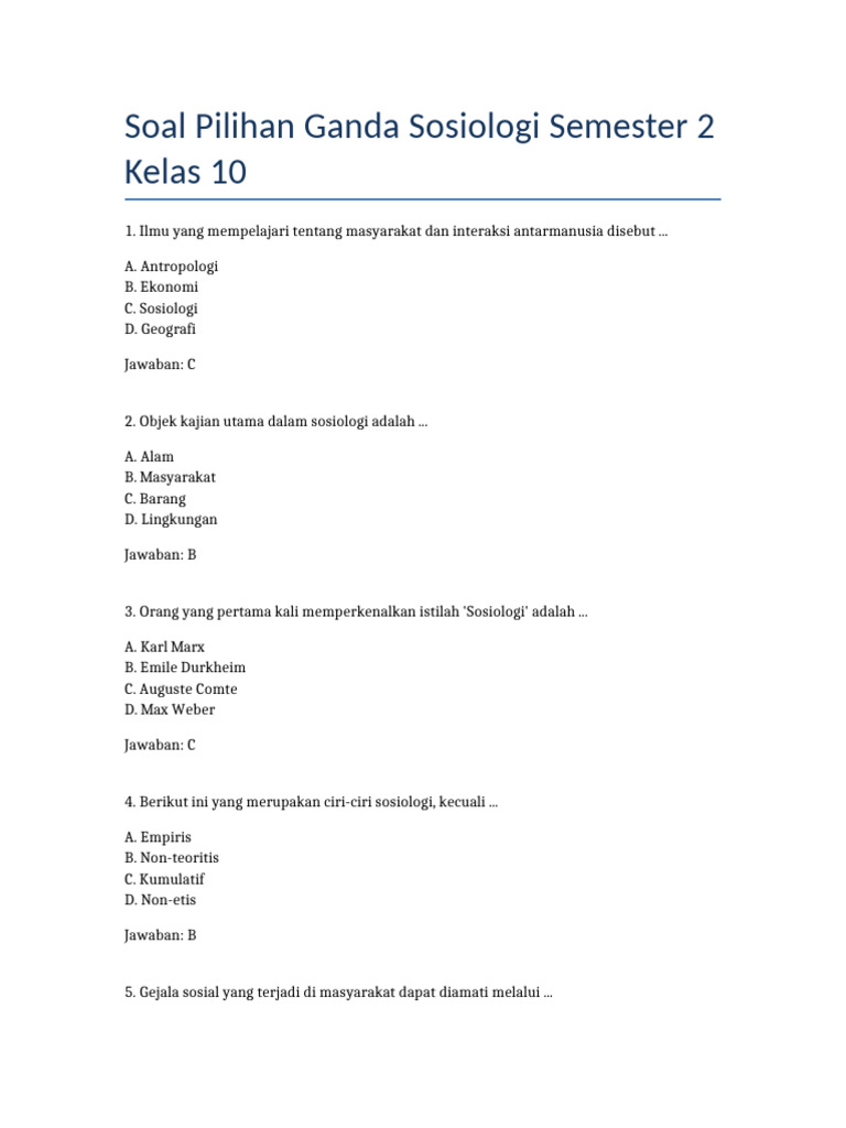 Rahasia Lulus Ujian dengan Contoh Soal Sosiologi Kelas 10 Semester 2 Terbaru
