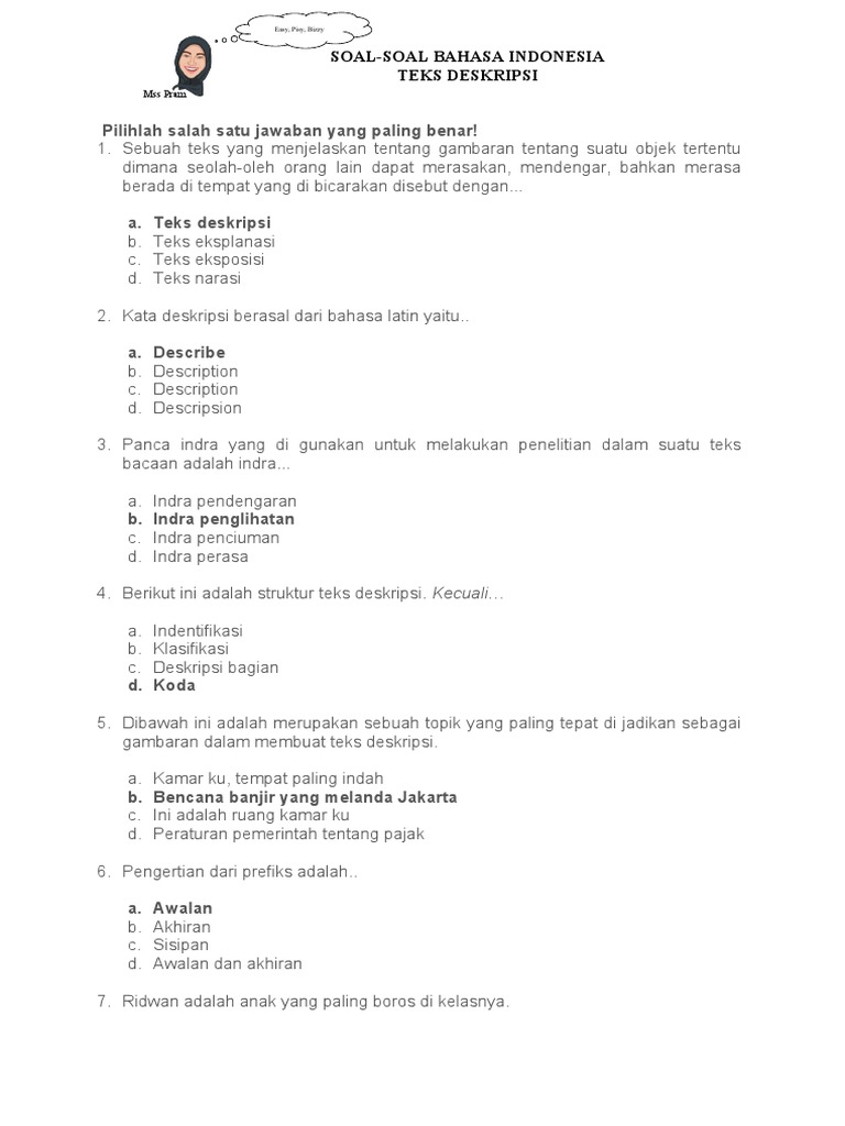 Rahasia Skor Sempurna Kerjakan Soal Teks Deskripsi Bahasa Indonesia Kelas 7 KD 3.2