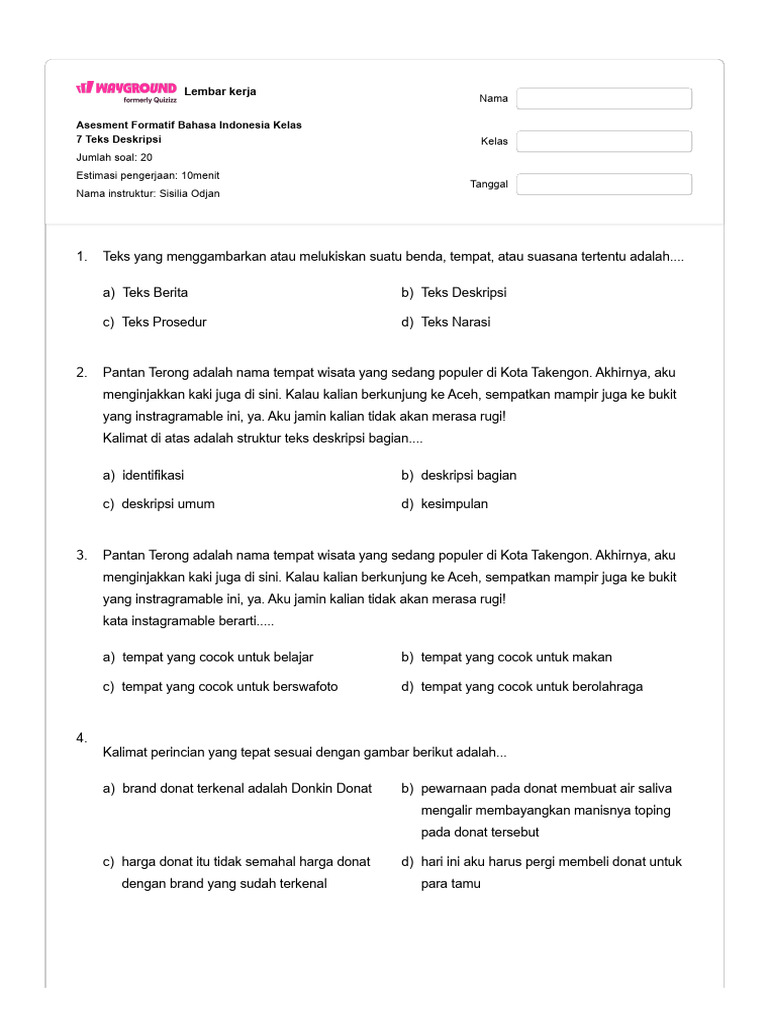 Rahasia Skor Sempurna Kerjakan Soal Teks Deskripsi Kelas 7 KD 3.2 yang Wajib Tahu
