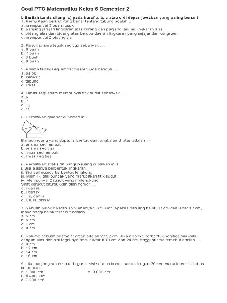Wajib Tahu Bocoran Soal PTS Matematika Kelas 6 Semester 2 dan Kunci Jawabannya Terbaru